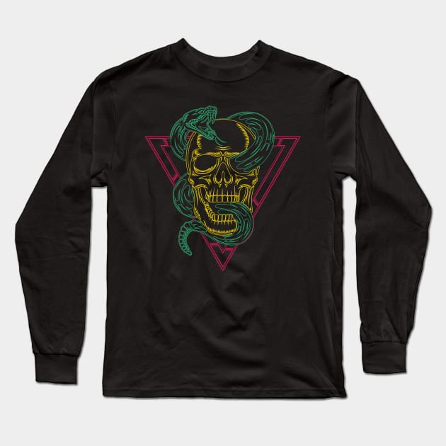 Retro 80s Style Neon Skull Snake Long Sleeve T-Shirt by JHughesArt